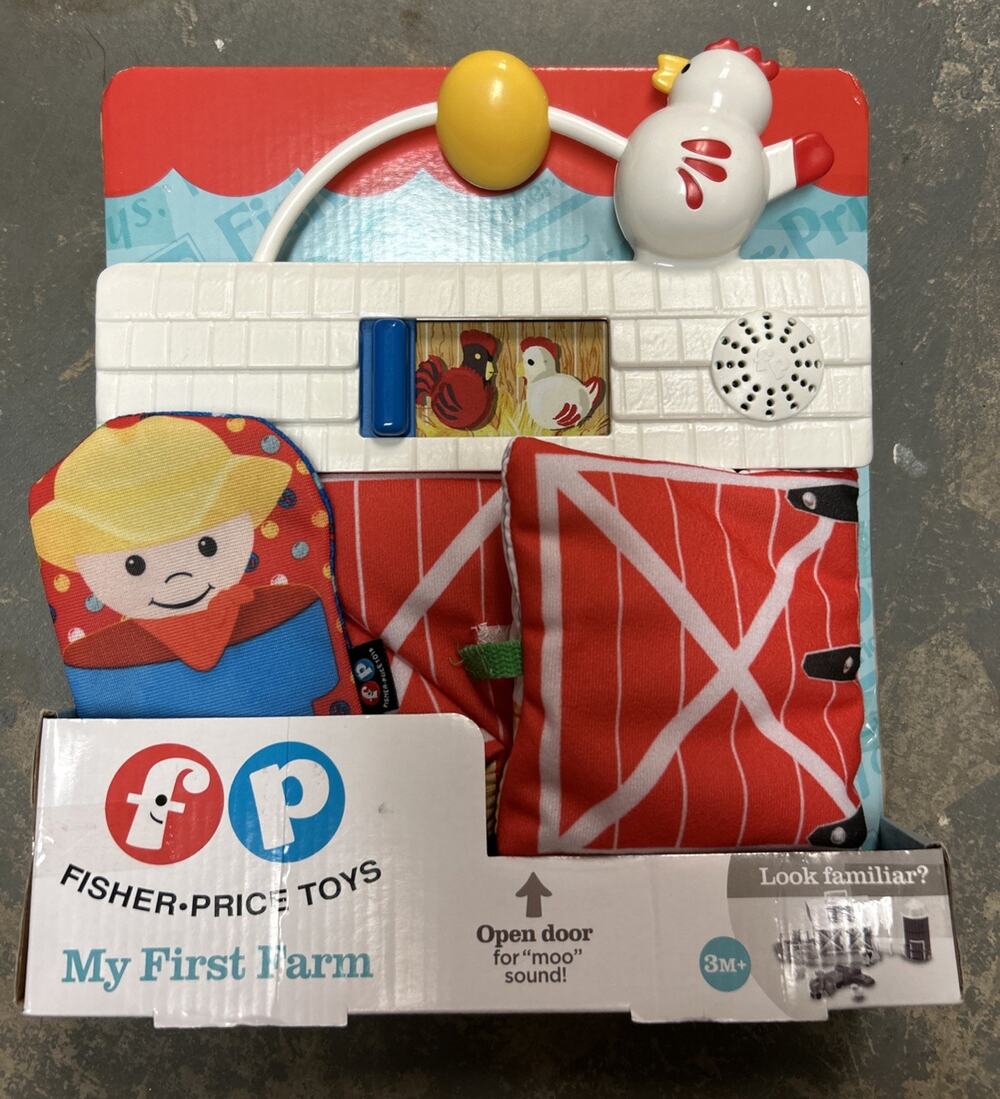Fisher Price My First Farm Toy New 3M+ Animal Sounds Crinkle Farmer Fun Textures